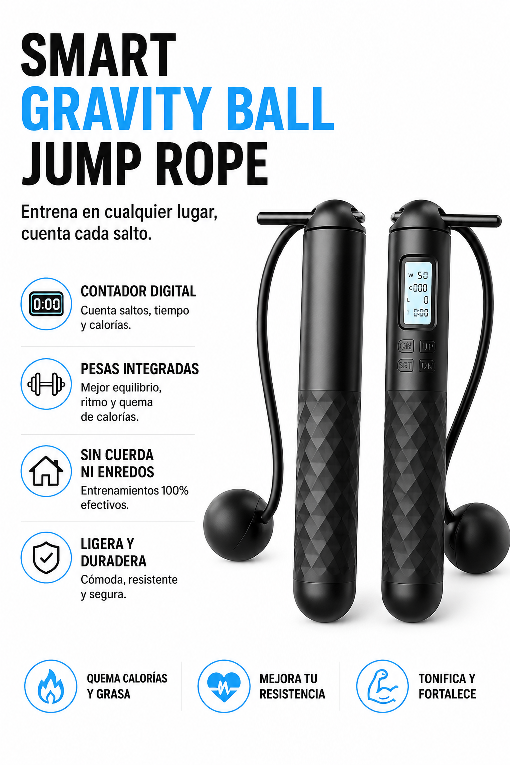 Smart Gravity Ball Jump Rope - Cordless Skipping with Digital Counter, Adjustable Weight for Home/Gym Workouts,Parent-Child Interaction, Valentine'S Day Gift, Birthday Gift